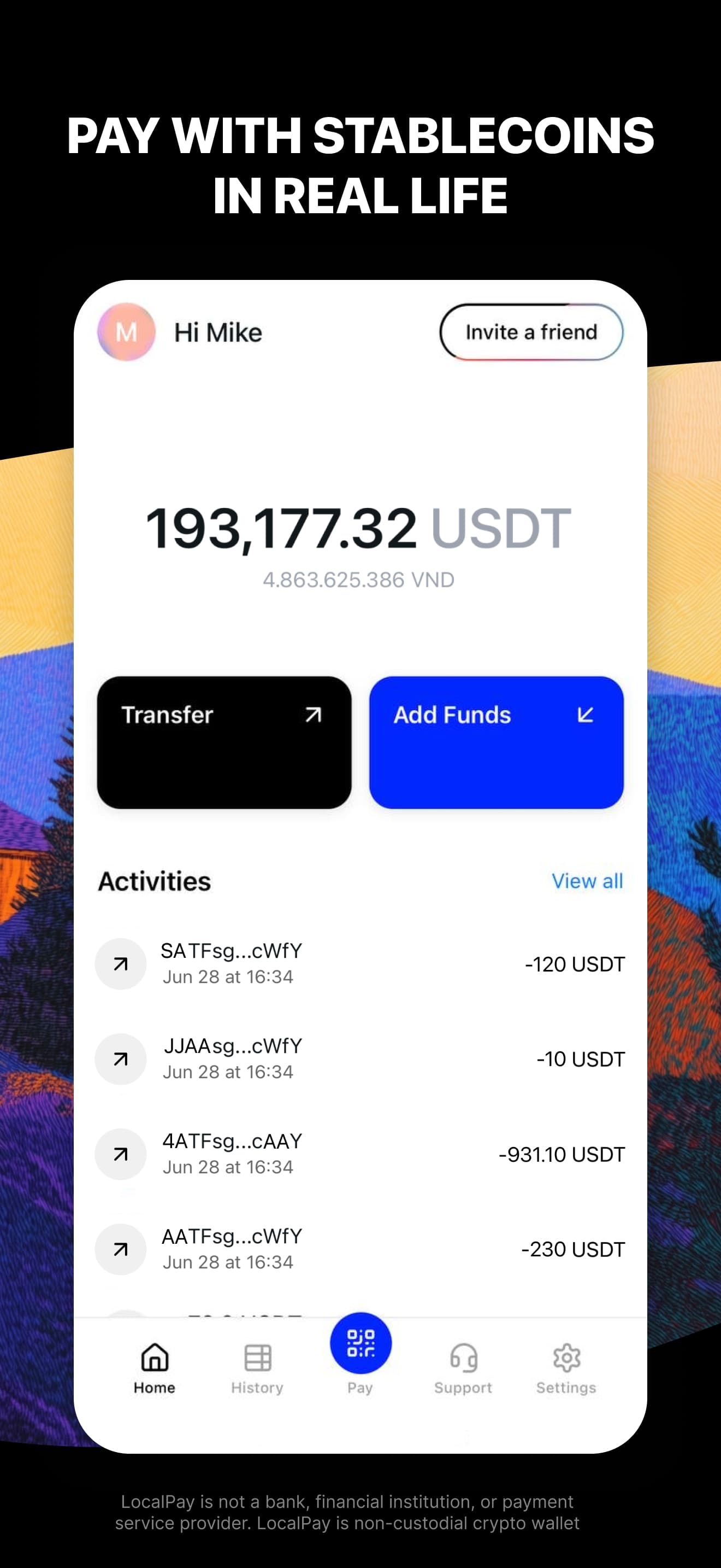 LocalPay App. Pay with stablecoins in real life