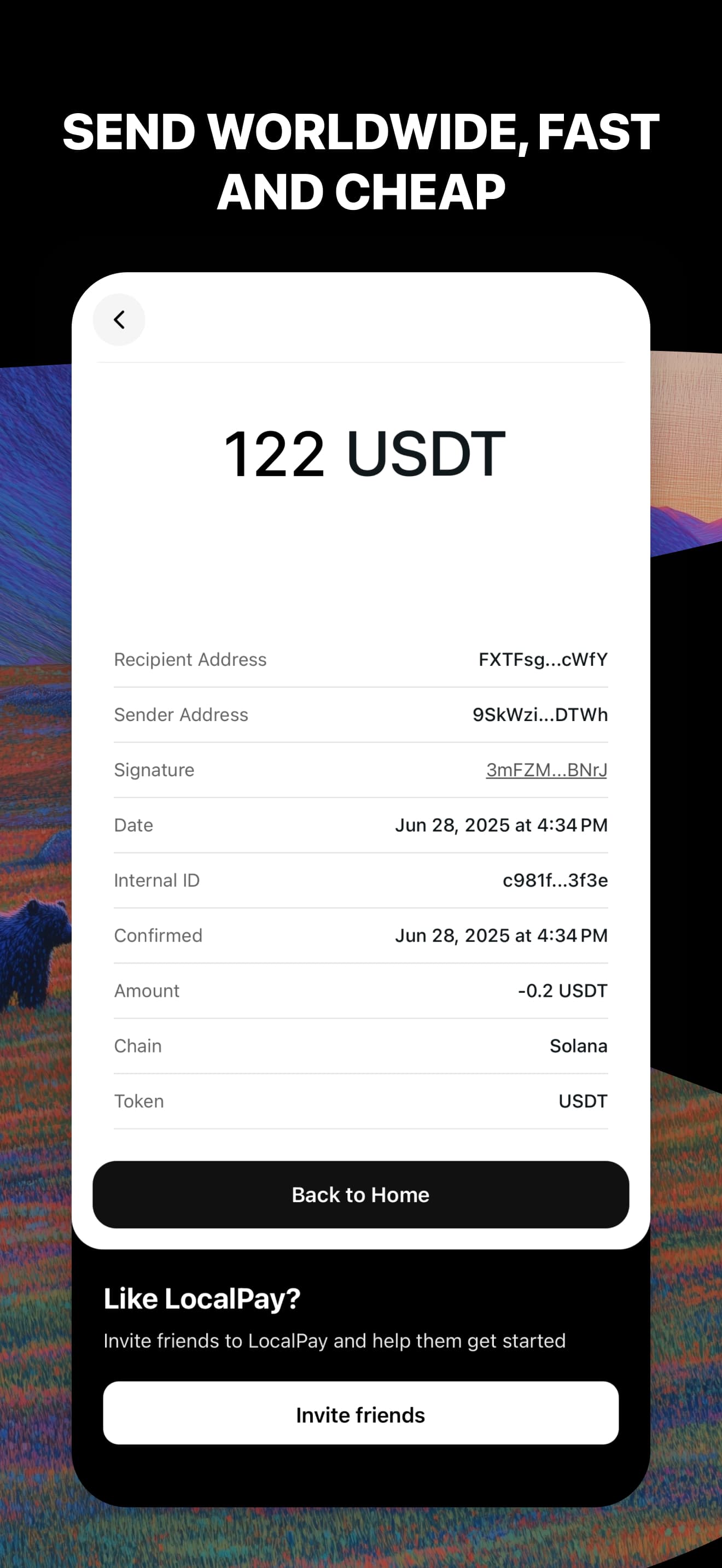 LocalPay App. Send worldwide, fast and cheap