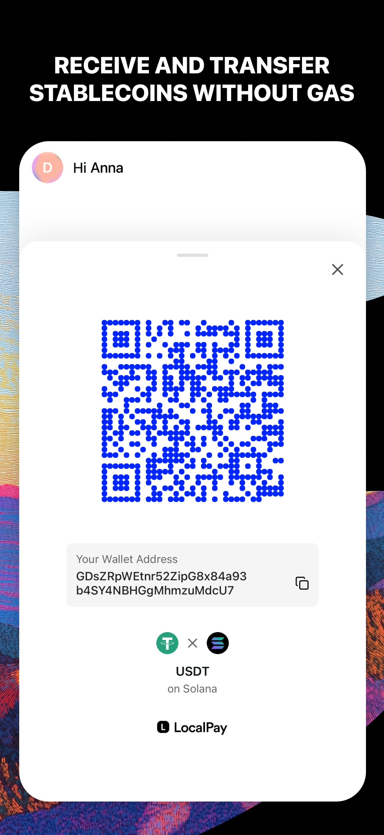 LocalPay App. Receive and transfer stablecoins without gas